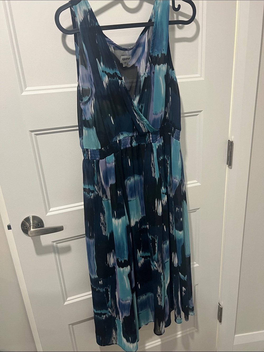 Sleeveless Blue Brushstroke Wrap Maxi Dress